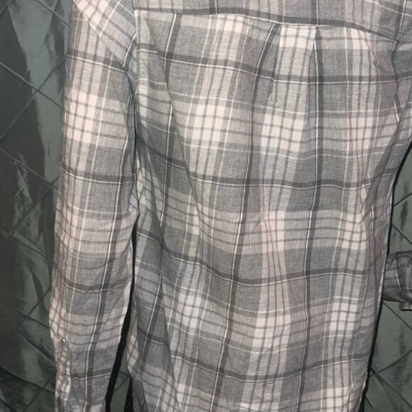 Old Navy Women Small Classic‎ Plaid Grey White Button Up Long Sleeve Shirt (GS3) - Picture 6 of 7